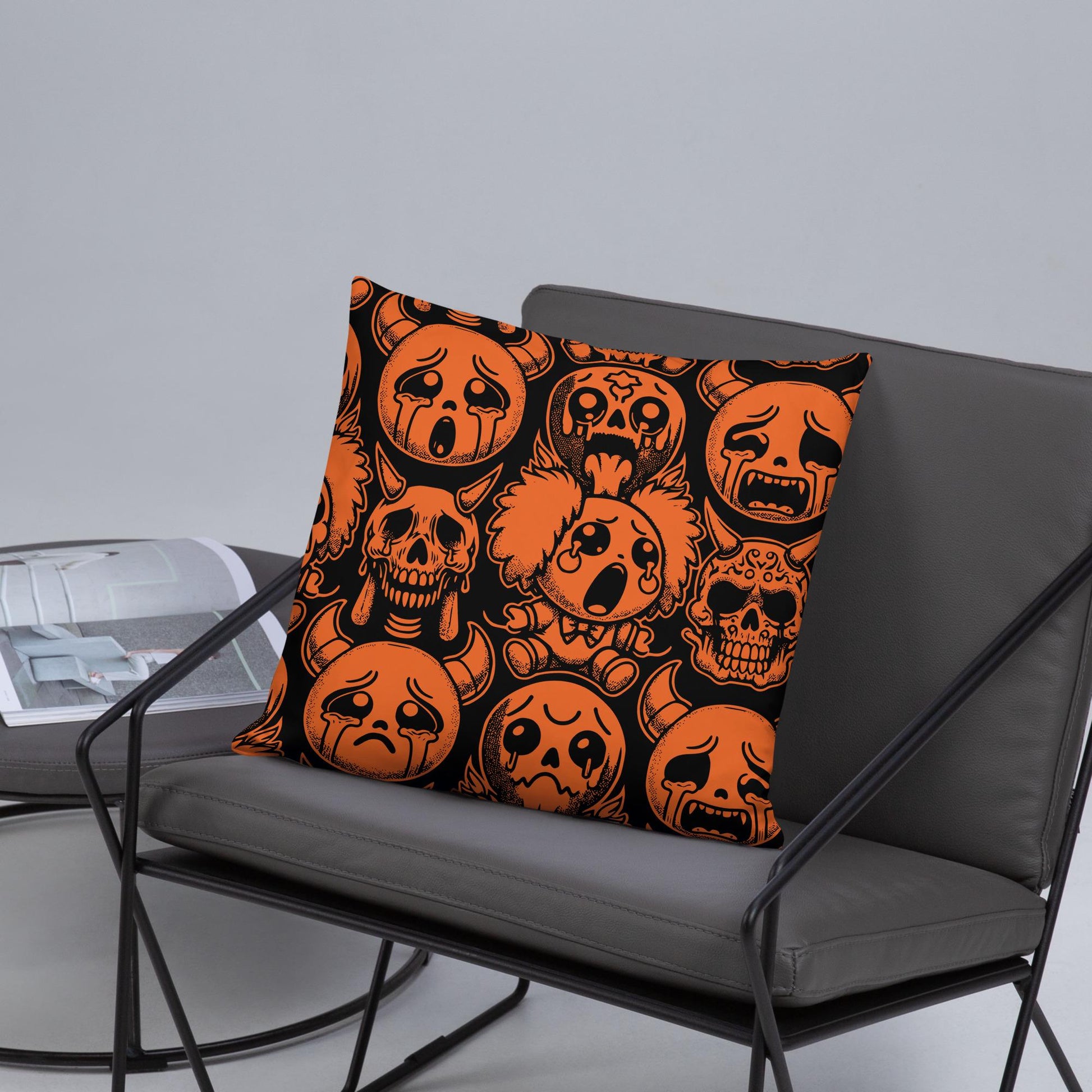 Creepy Cute Orange and Black Clown Ghosts Throw Pillow Grunge Goth Halloween Room Decor Decorative Pillow