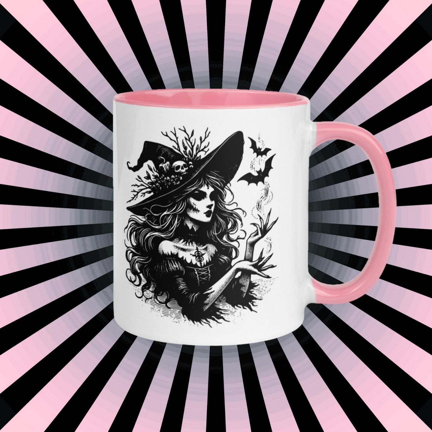 Colorful Mug Gothic Etching Grunge Y2K Goth Witch Commanding Bats Darkcore Microwave and Dishwasher Safe Coffee Tea Mug