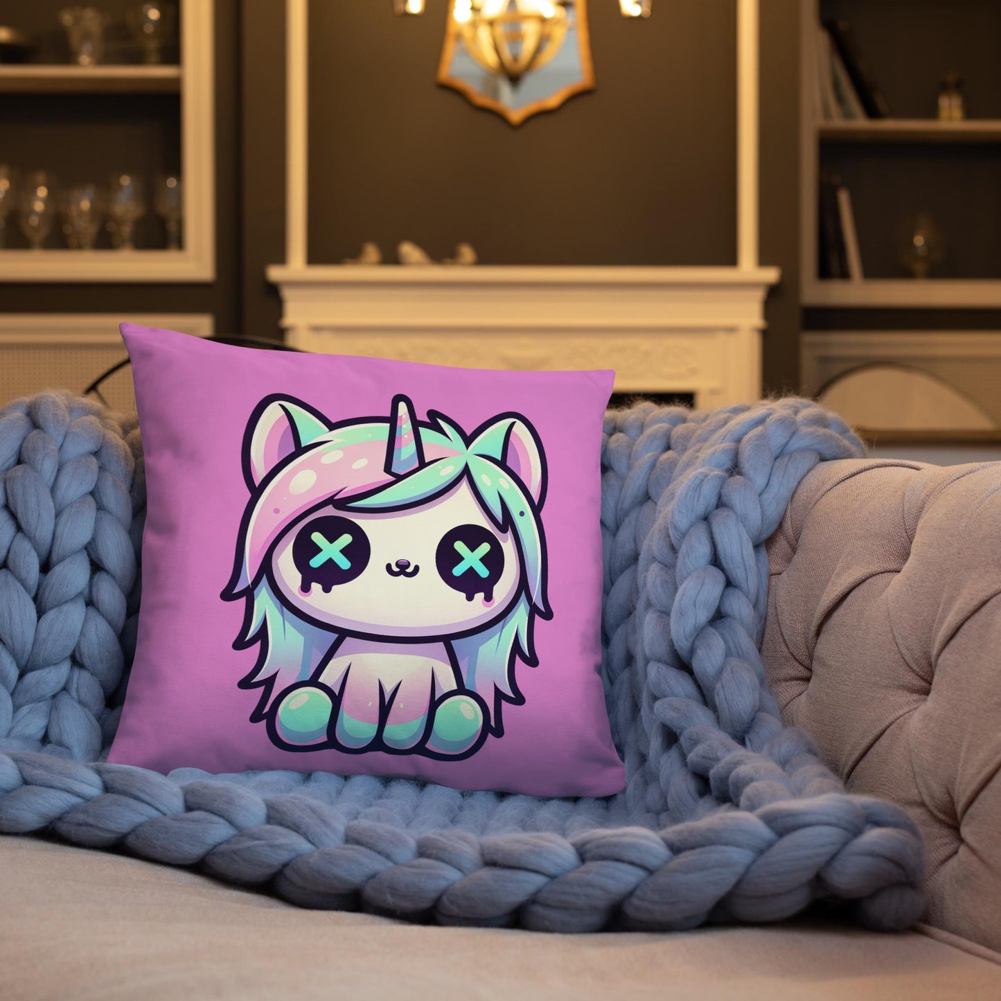 Cute Weirdcore Unicorn Throw Pillow Pastel Goth Room Decor Grunge Decorative Pillow
