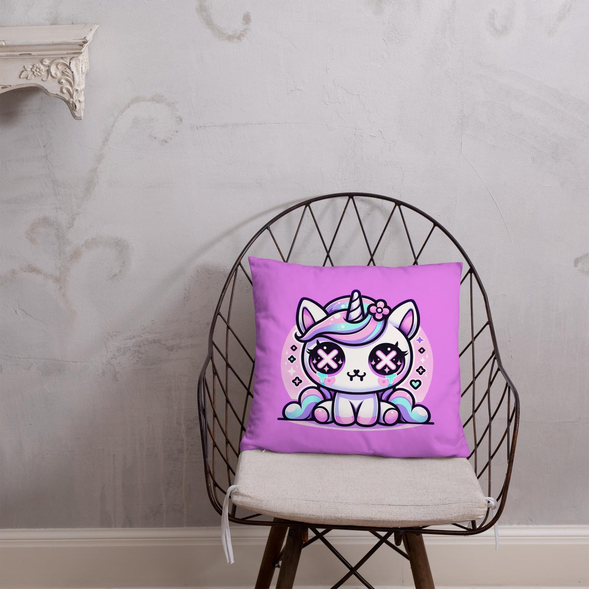 Cute Pastel Unicorn Weirdcore Throw Pillow Goth Grunge Room Decor Kawaii Decorative Pillow