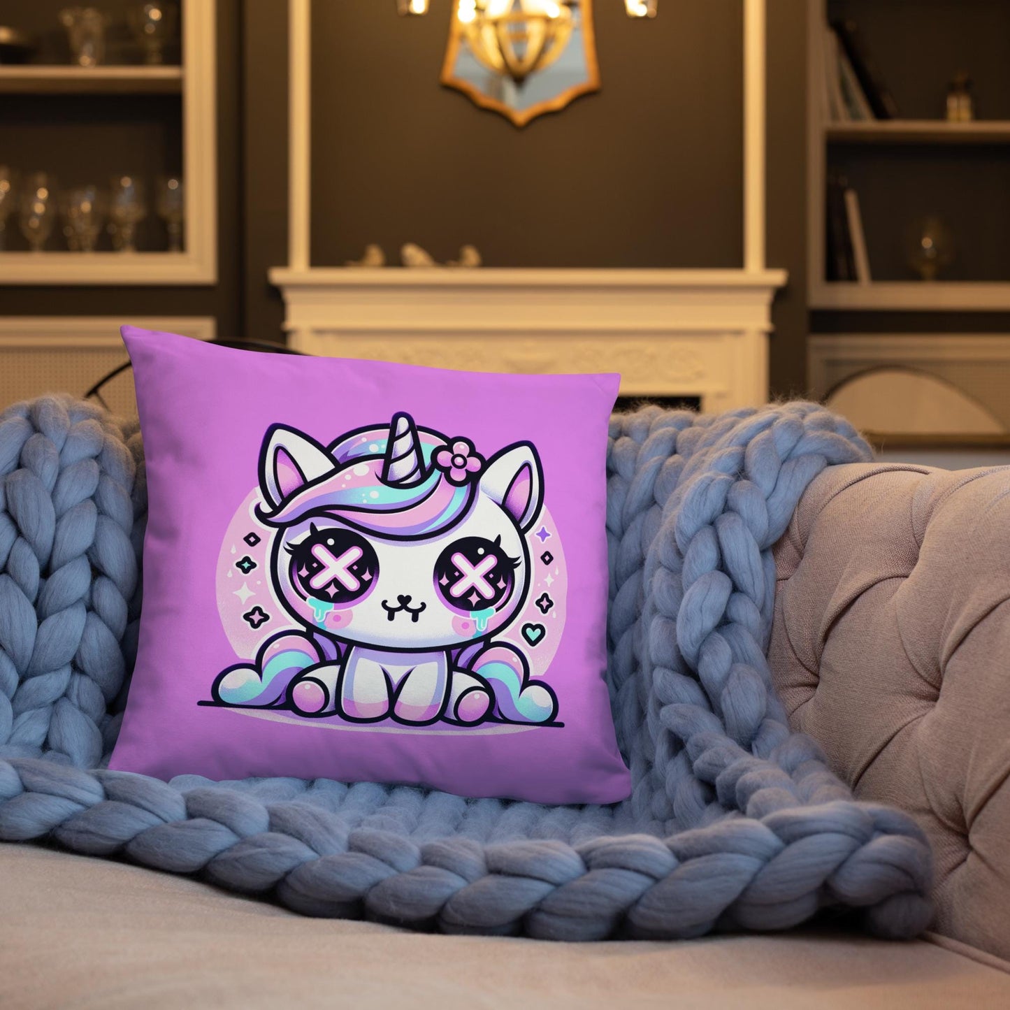 Cute Pastel Unicorn Weirdcore Throw Pillow Goth Grunge Room Decor Kawaii Decorative Pillow