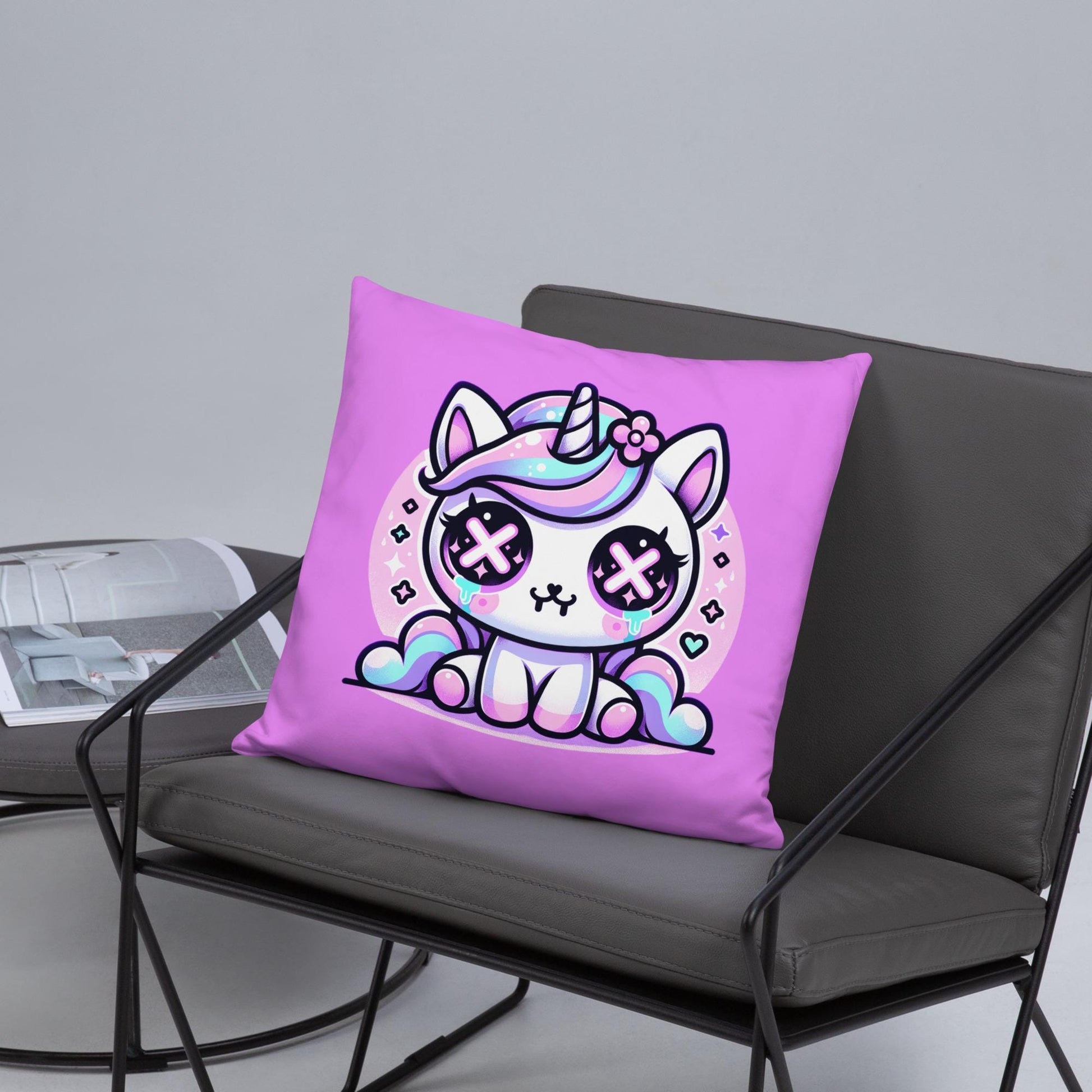 Cute Pastel Unicorn Weirdcore Throw Pillow Goth Grunge Room Decor Kawaii Decorative Pillow