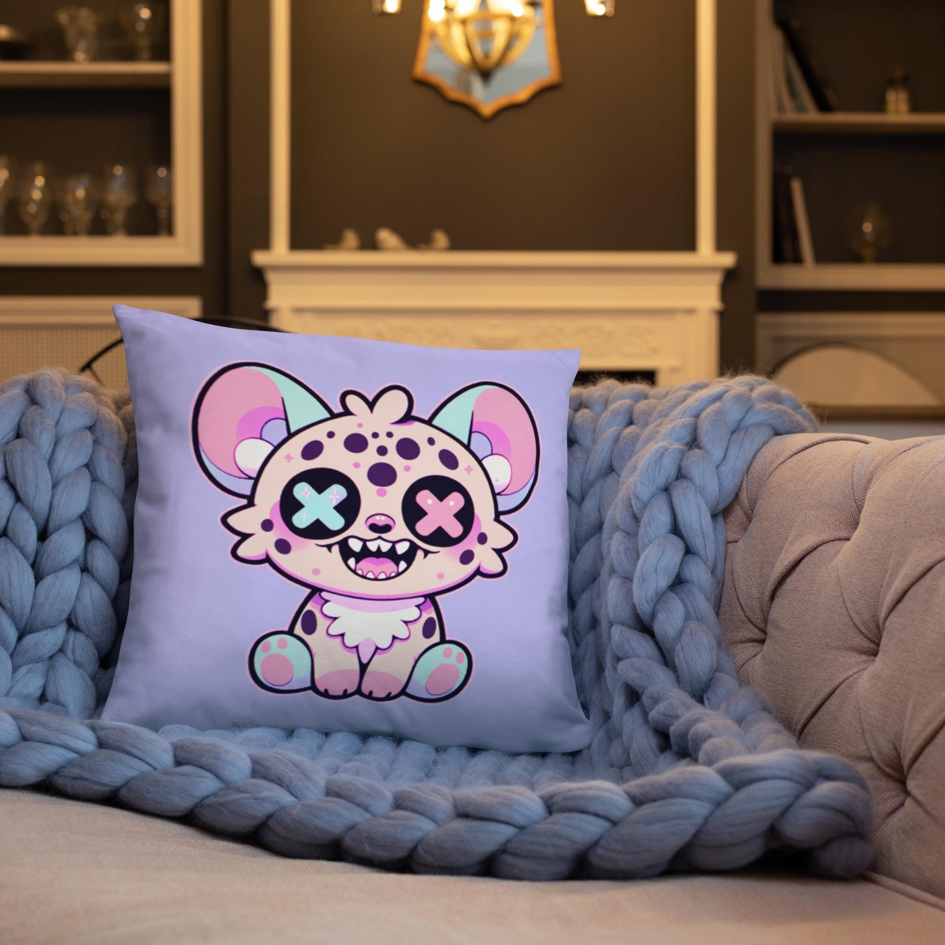Creepy Cute Hyena Throw Pillow Weirdcore Grunge Decor Pastel Goth Decorative Pillow