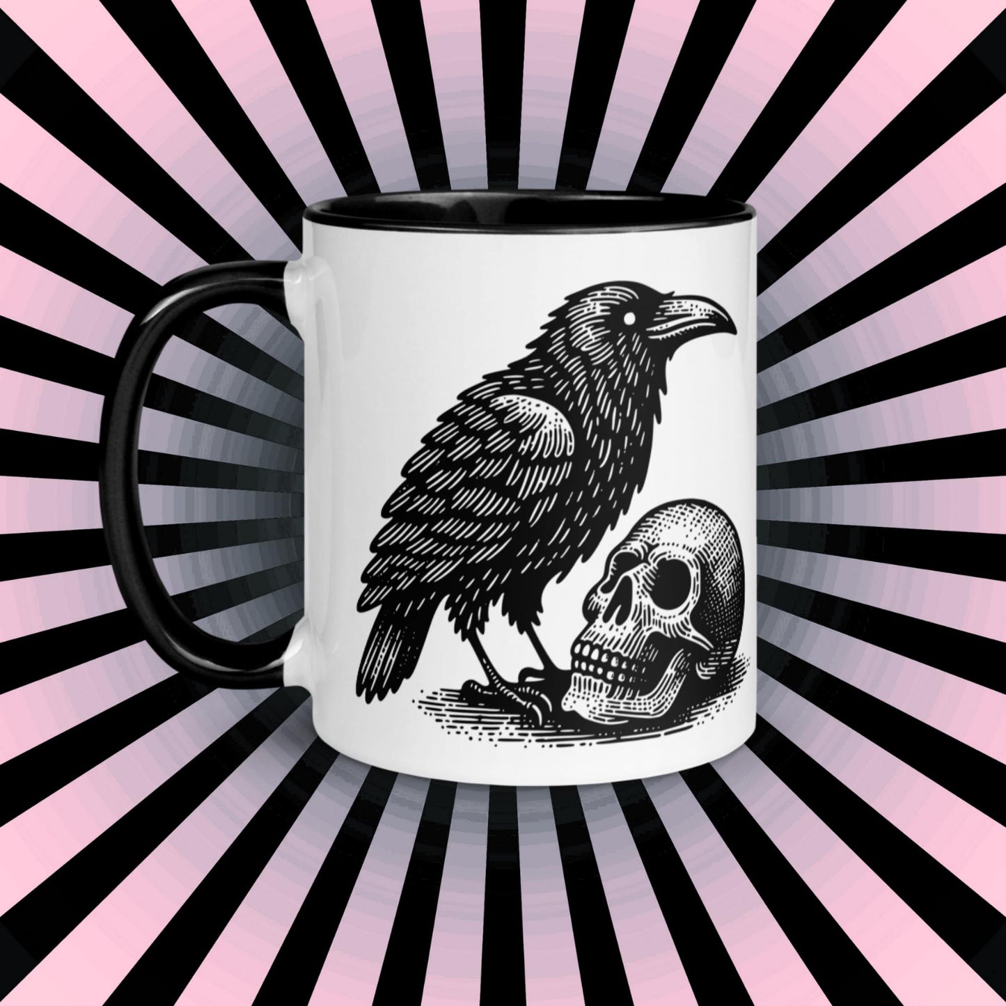 Colorful Mug Gothic Etching Grunge Y2K Goth Raven Crow and Skull Darkcore Microwave and Dishwasher Safe Coffee Tea Mug
