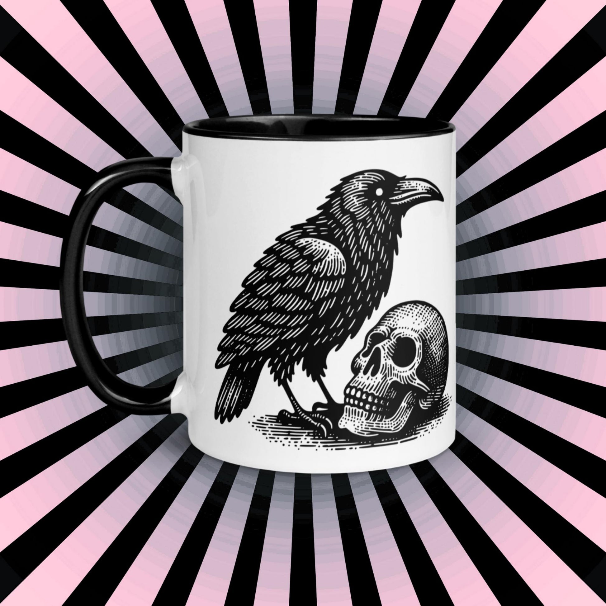 Colorful Mug Gothic Etching Grunge Y2K Goth Raven Crow and Skull Darkcore Microwave and Dishwasher Safe Coffee Tea Mug