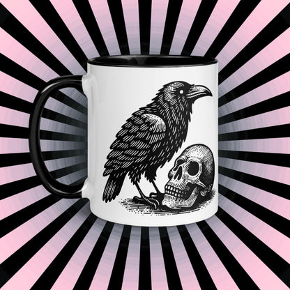 Colorful Mug Gothic Etching Grunge Y2K Goth Raven Crow and Skull Darkcore Microwave and Dishwasher Safe Coffee Tea Mug