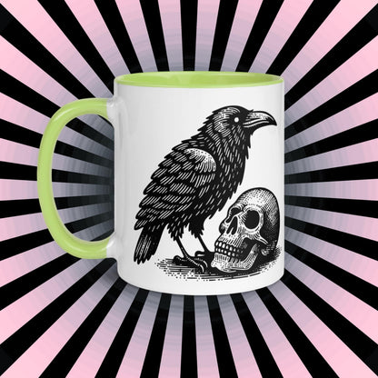 Colorful Mug Gothic Etching Grunge Y2K Goth Raven Crow and Skull Darkcore Microwave and Dishwasher Safe Coffee Tea Mug