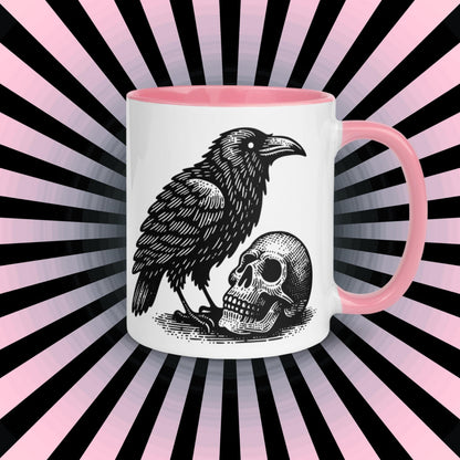 Colorful Mug Gothic Etching Grunge Y2K Goth Raven Crow and Skull Darkcore Microwave and Dishwasher Safe Coffee Tea Mug
