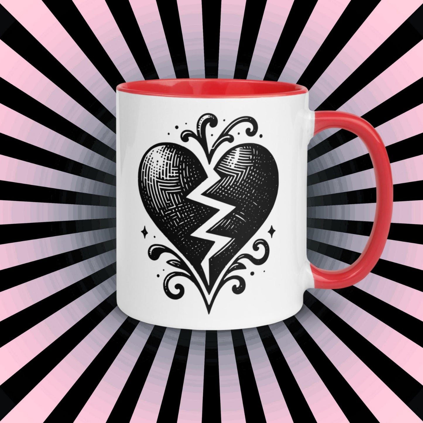 Colorful Mug Gothic Etching Grunge Y2K Goth Broken Heart Darkcore Microwave and Dishwasher Safe Coffee Tea Mug