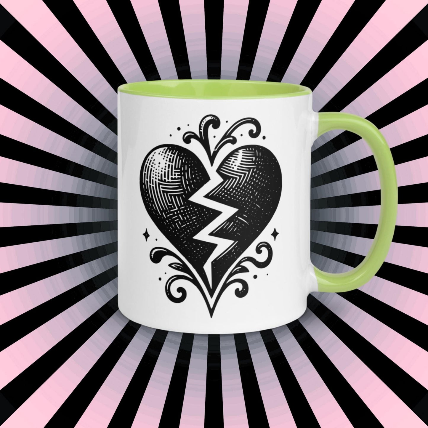 Colorful Mug Gothic Etching Grunge Y2K Goth Broken Heart Darkcore Microwave and Dishwasher Safe Coffee Tea Mug
