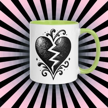 Colorful Mug Gothic Etching Grunge Y2K Goth Broken Heart Darkcore Microwave and Dishwasher Safe Coffee Tea Mug