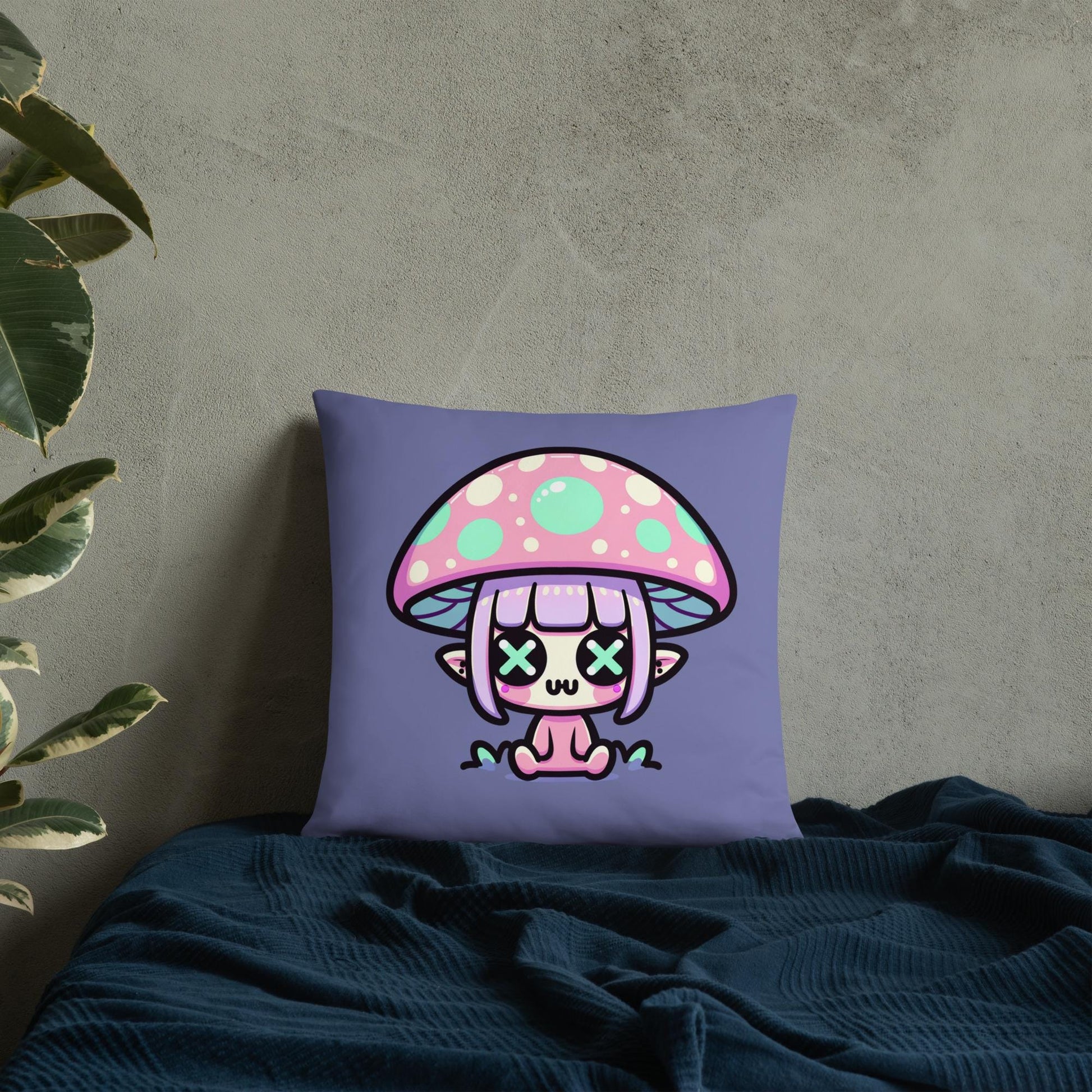 Creepy Cute Weirdcore Mushroom Elf Throw Pillow Grunge Room Decor Pastel Goth Decorative Pillow