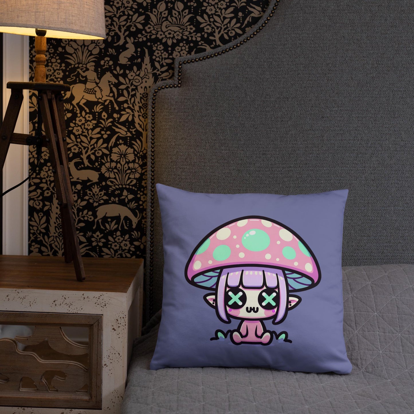 Creepy Cute Weirdcore Mushroom Elf Throw Pillow Grunge Room Decor Pastel Goth Decorative Pillow