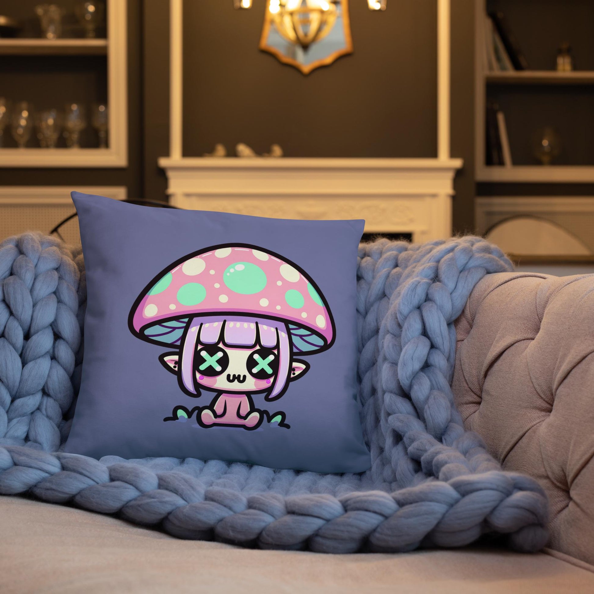 Creepy Cute Weirdcore Mushroom Elf Throw Pillow Grunge Room Decor Pastel Goth Decorative Pillow