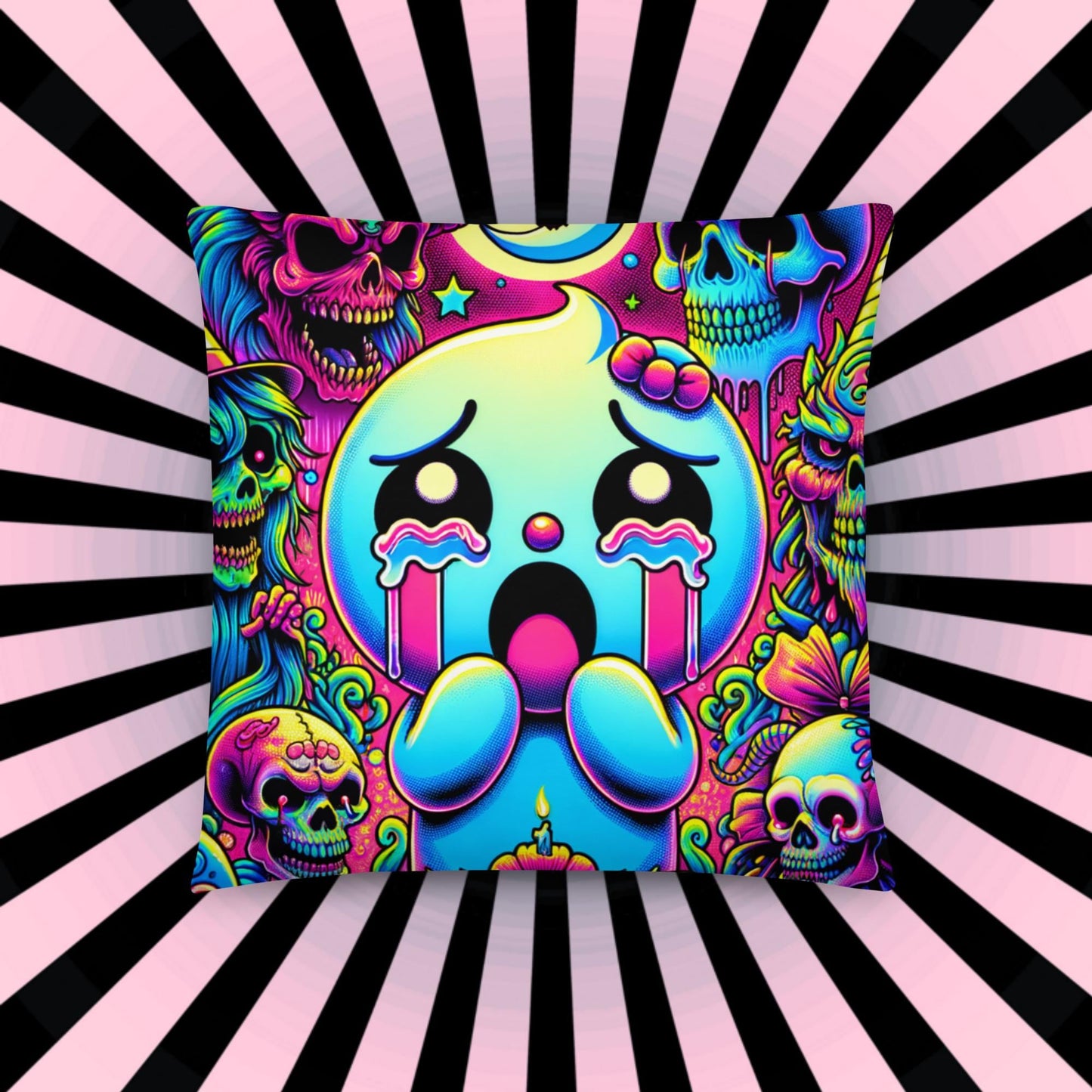 Creepy Cute Frightened Ghoul Decorative Pillow Neon Goth Grunge Weirdcore Halloween Throw Pillow