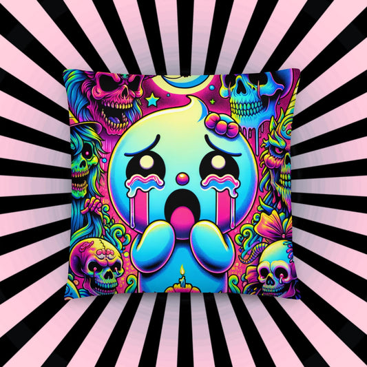 Creepy Cute Frightened Ghoul Decorative Pillow Neon Goth Grunge Weirdcore Halloween Throw Pillow