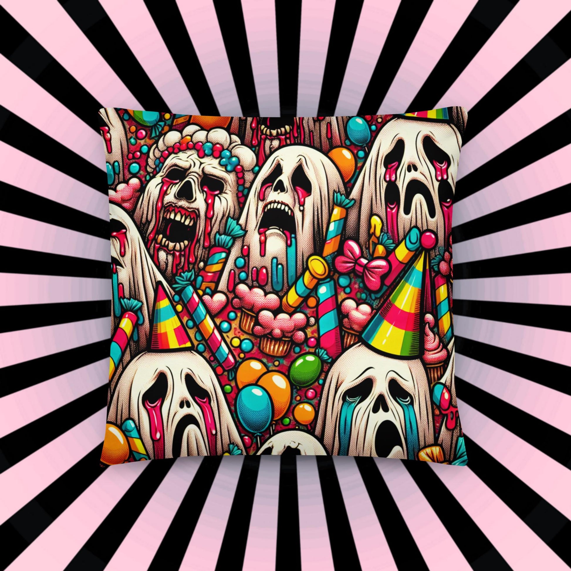 Creepy Screaming Ghosts Decorative Horror Pillow Halloween Weirdcore Candy Goth Throw Pillow