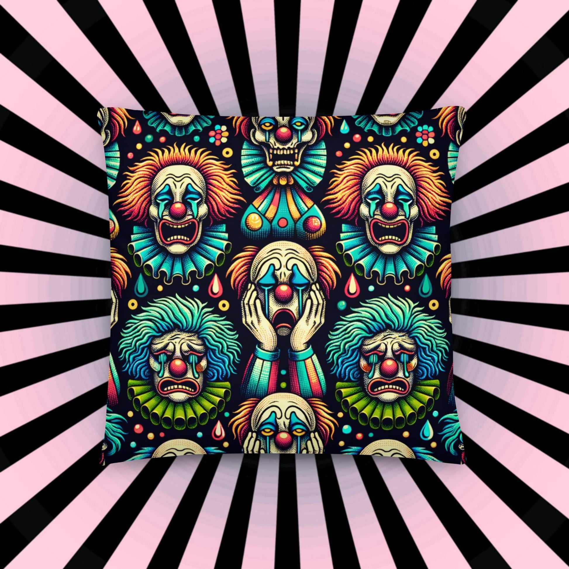 Weirdcore Crying Clowns Pattern Decorative Pillow Halloween Clowncore Goth Decor Throw Pillow