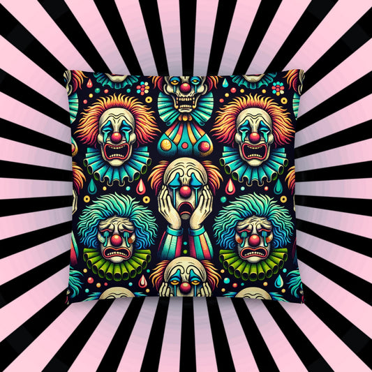 Weirdcore Crying Clowns Pattern Decorative Pillow Halloween Clowncore Goth Decor Throw Pillow