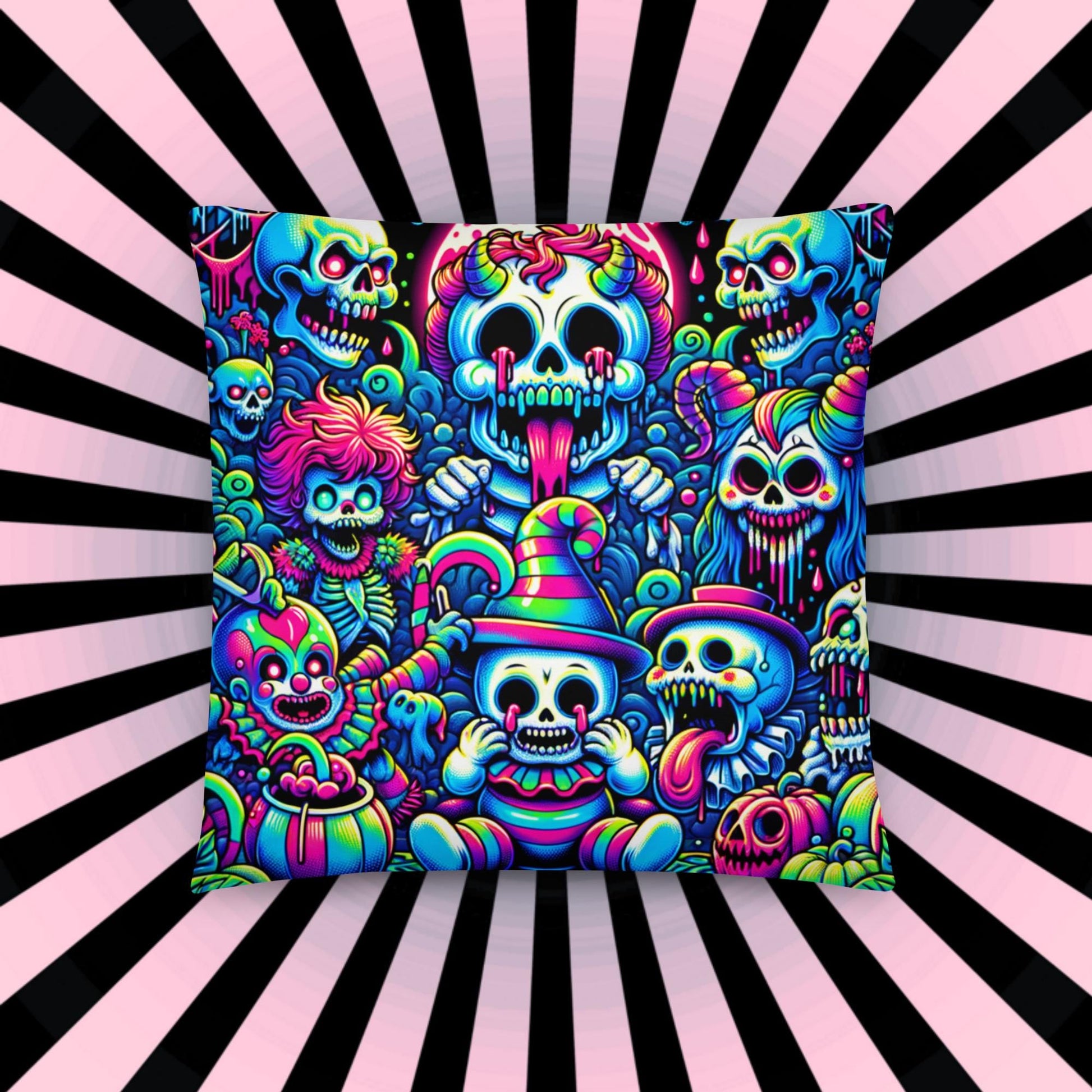 Creepy Cute Weirdcore Clown Sugar Skulls Skeleton and Ghost Decorative Throw Pillow