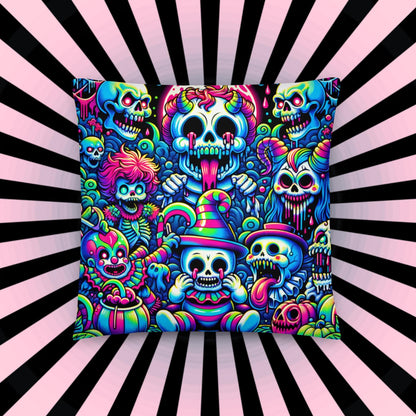 Creepy Cute Weirdcore Clown Sugar Skulls Skeleton and Ghost Decorative Throw Pillow