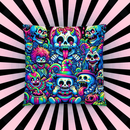 Creepy Cute Weirdcore Clown Sugar Skulls Skeleton and Ghost Decorative Throw Pillow