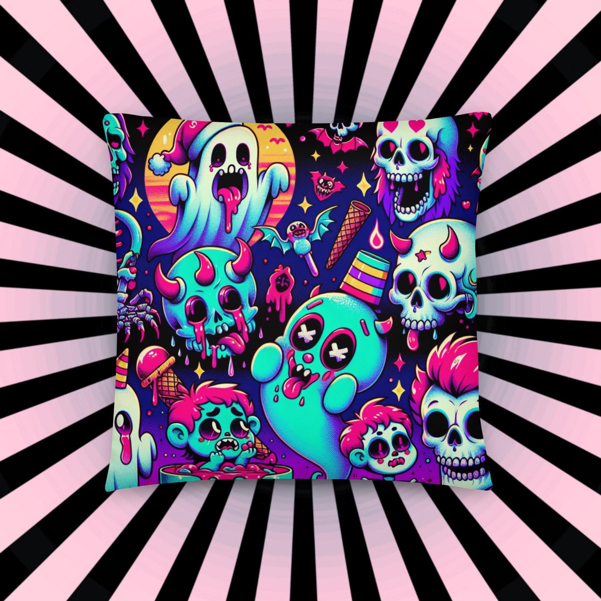 Halloween Christmas Creepy Ghosts Throw Pillow Neon Bubble Candy Goth Throw Pillow