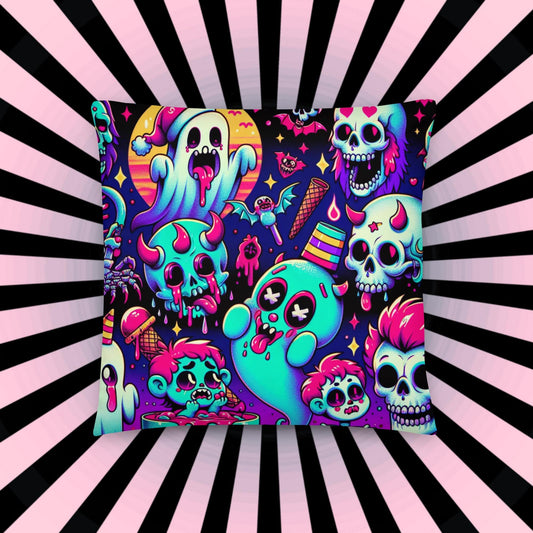 Halloween Christmas Creepy Ghosts Throw Pillow Neon Bubble Candy Goth Throw Pillow
