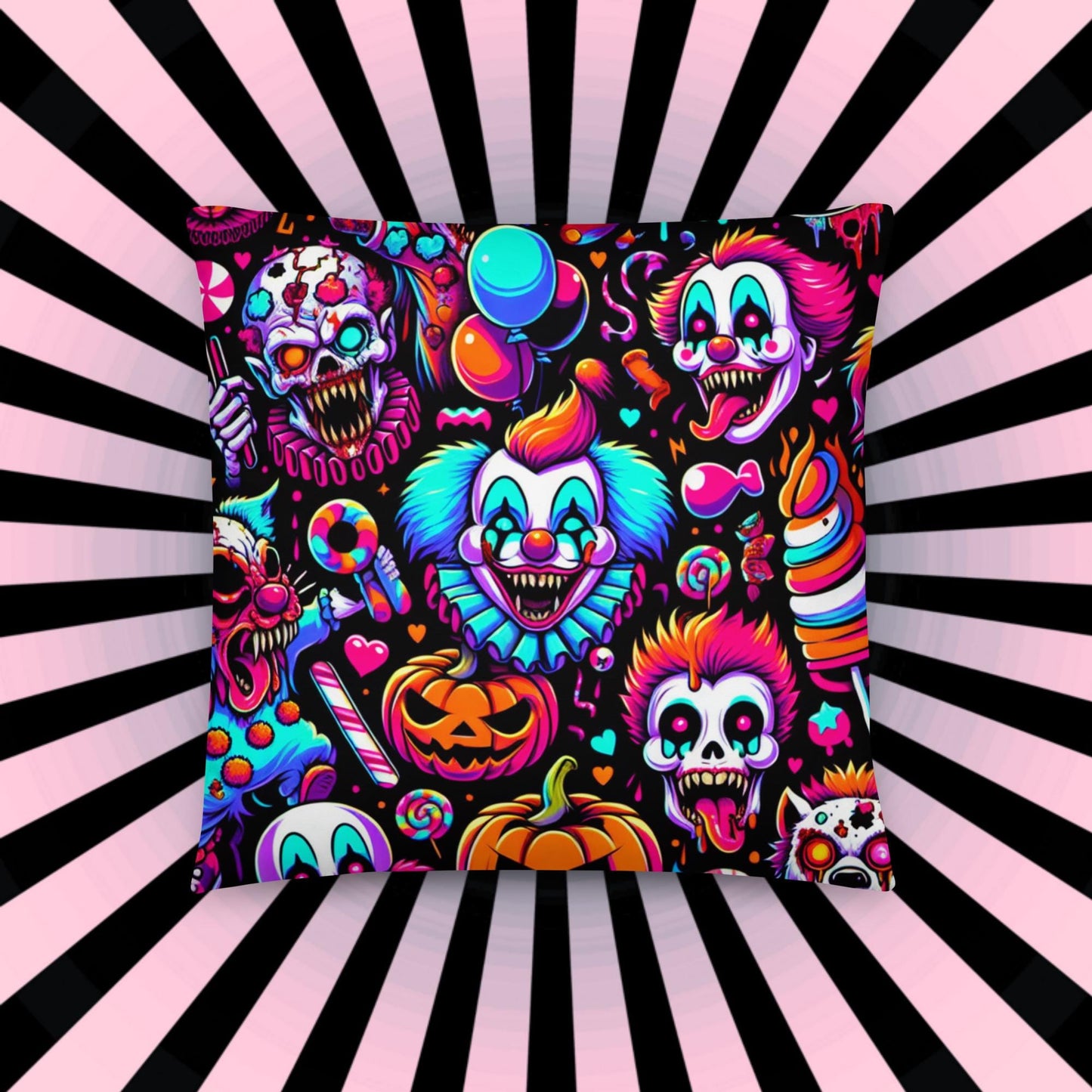 Creepy Horror Bubble Goth Grunge Clowns Ghost Weirdcore Clowncore Decorative Throw Pillow