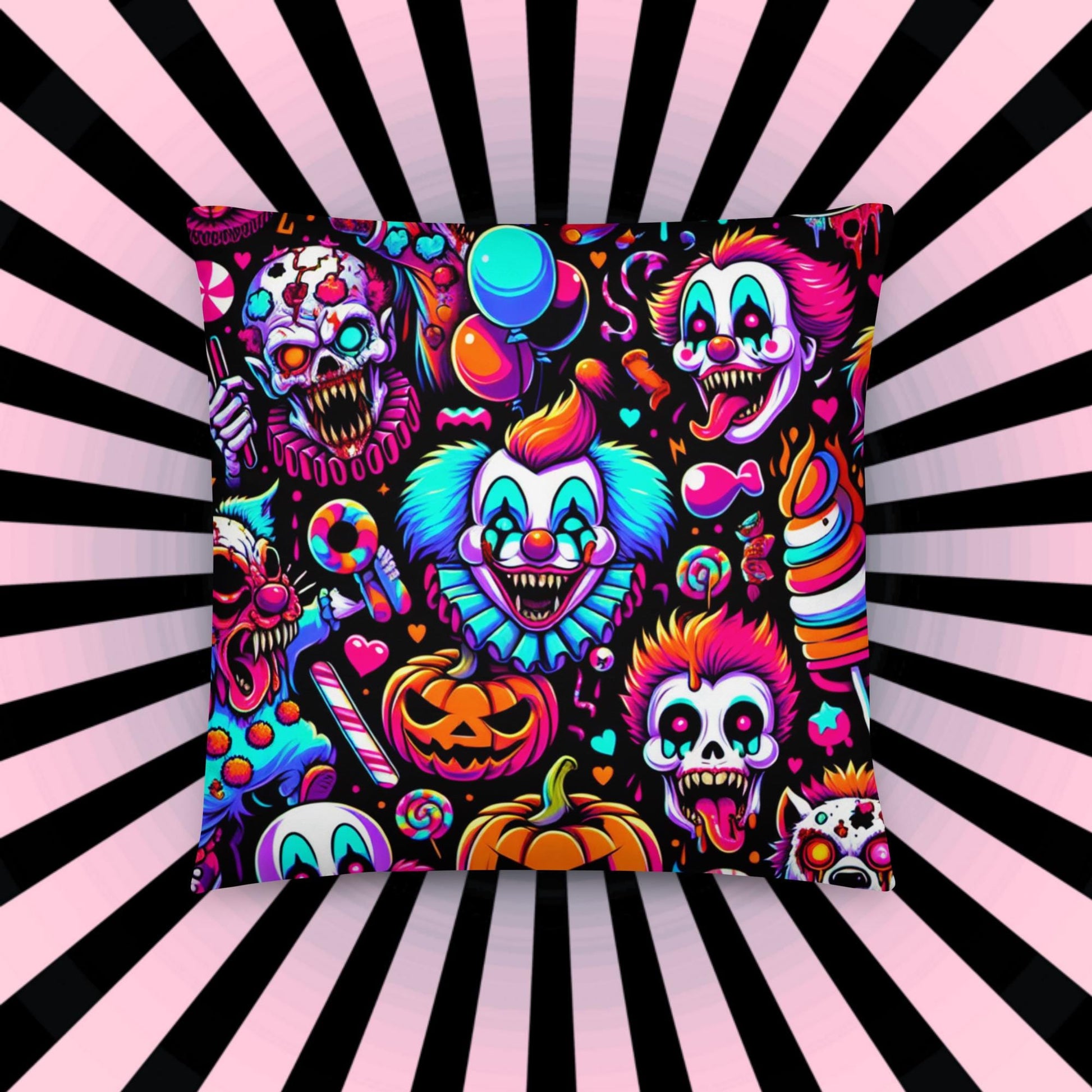 Creepy Horror Bubble Goth Grunge Clowns Ghost Weirdcore Clowncore Decorative Throw Pillow