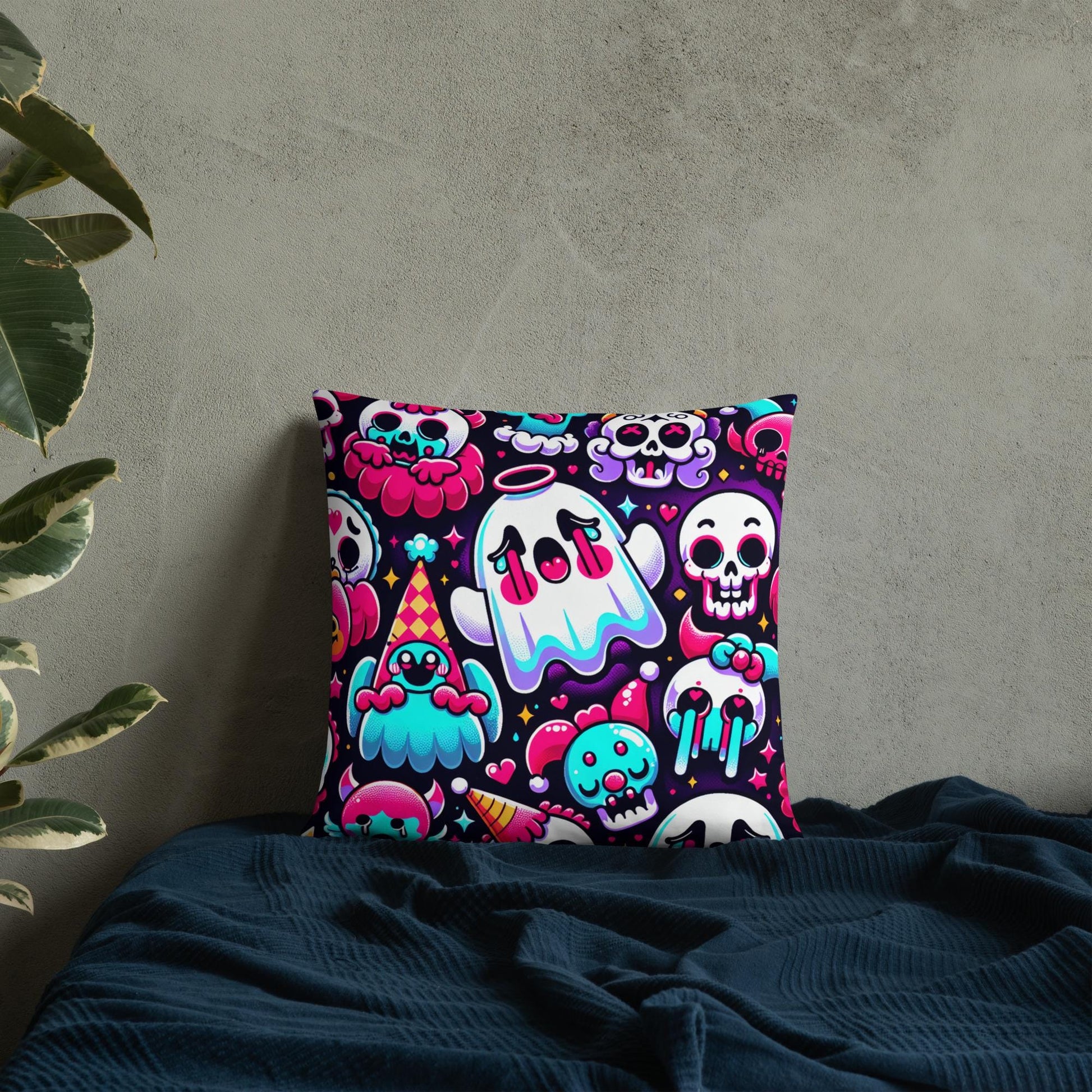 Weirdcore Bubble Goth Ghost Throw Pillow Grunge Decorative Pillow