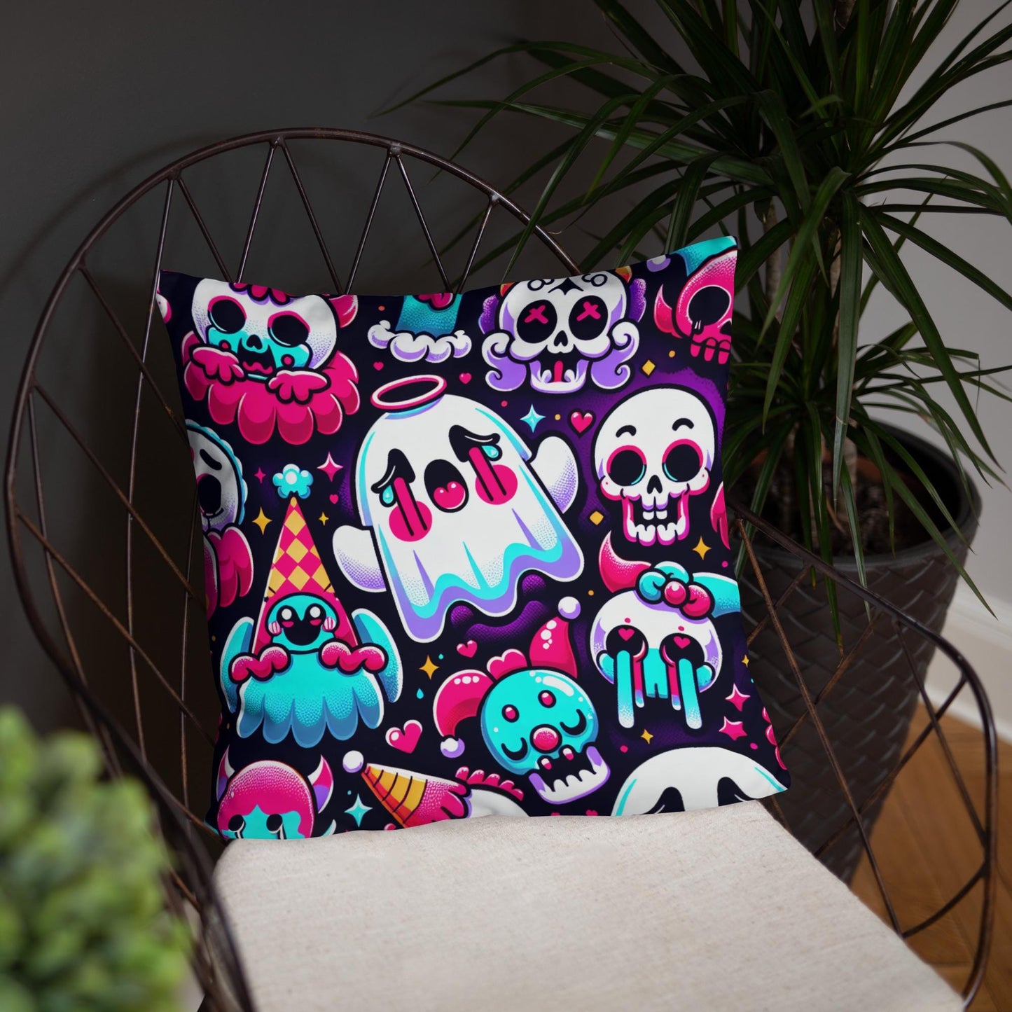Weirdcore Bubble Goth Ghost Throw Pillow Grunge Decorative Pillow