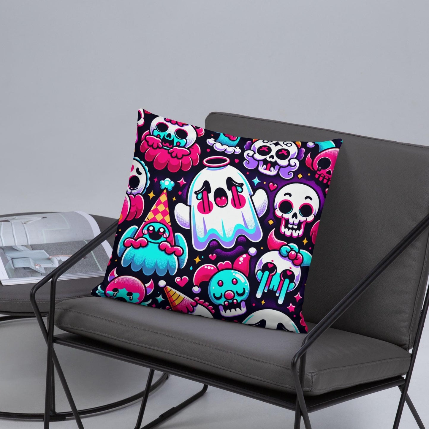 Weirdcore Bubble Goth Ghost Throw Pillow Grunge Decorative Pillow