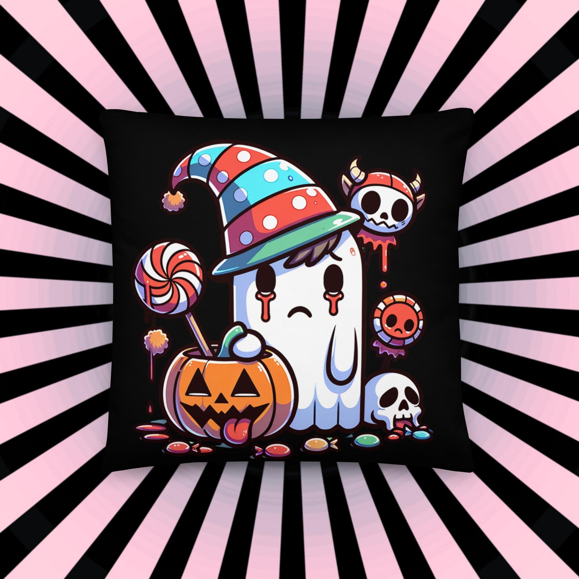 Creepy Weirdcore Bully Trick or Treaters and Ghosts Throw Pillow Two Sided Halloween Ghosts Decorative Pillow