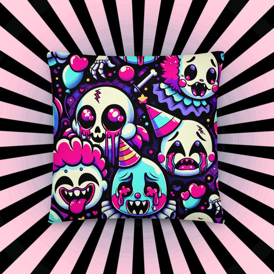 Weirdcore Crying Ghosts and Ghouls Throw Pillow Bubble Neon Goth Decorative Pillow Grunge Room Decor