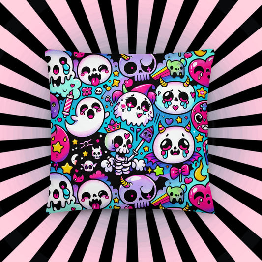Creepy Cute Bubble Goth Throw Pillows Skeletons Neon Gothic Decorative Pillow Grunge Room Decor