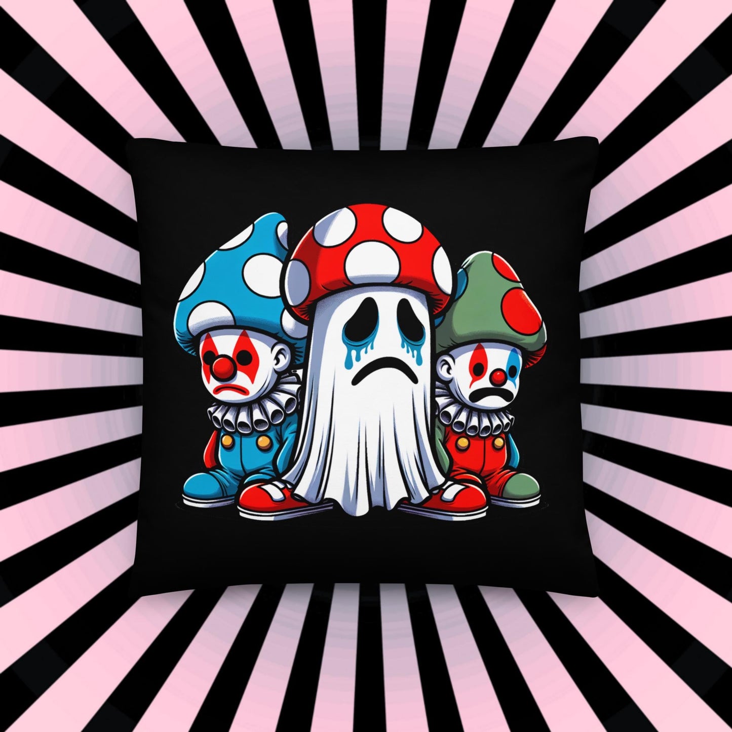 Sad Mushroom People and Ghosts Throw Pillow Grunge Room Decor Sad Ghost Decorative Pillow