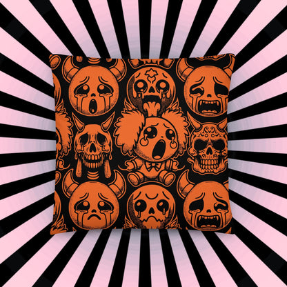 Creepy Cute Orange and Black Clown Ghosts Throw Pillow Grunge Goth Halloween Room Decor Decorative Pillow