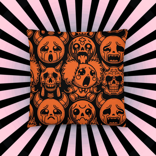 Creepy Cute Orange and Black Clown Ghosts Throw Pillow Grunge Goth Halloween Room Decor Decorative Pillow
