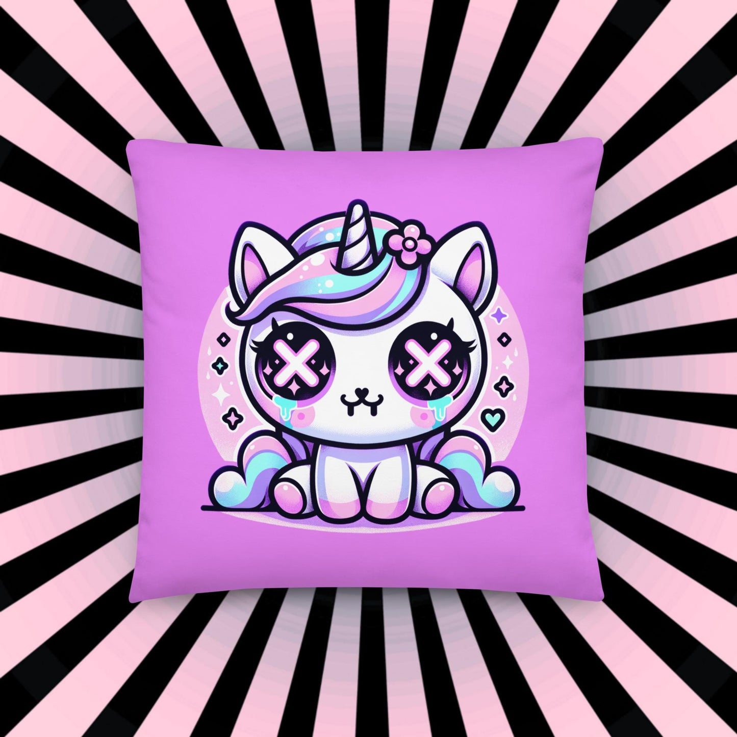 Cute Pastel Unicorn Weirdcore Throw Pillow Goth Grunge Room Decor Kawaii Decorative Pillow