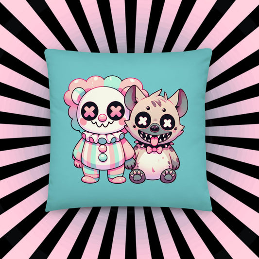 Weirdcore Clown and Hyena Throw Pillow Creepy Cute Buddies Grunge Decor Pastel Decorative Pillow