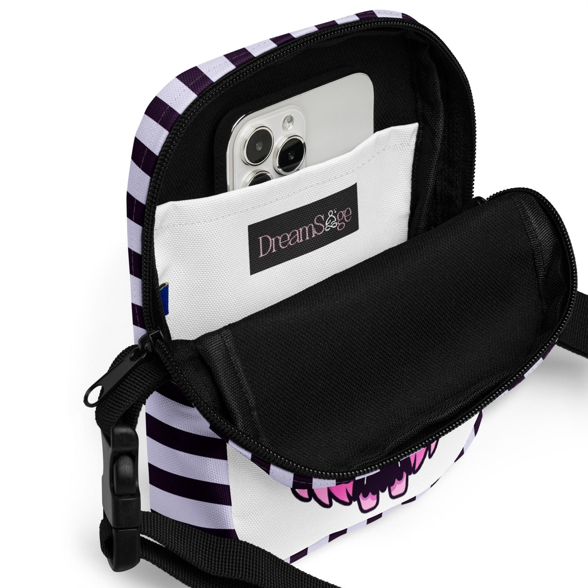 Creepy Cute Demon Girl Crossbody Bag Pastel Goth Grunge Evil Eye Pattern Back Should Sling Bag Purse