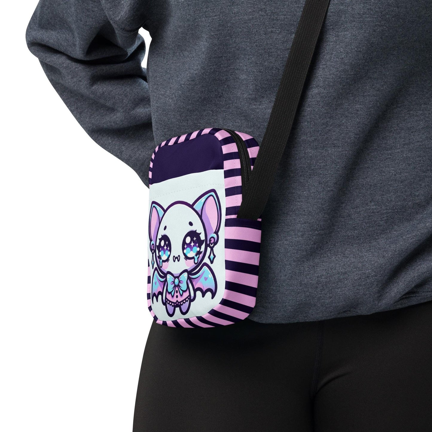 Creepy Cute Spooky Bat Girl Kawaii Crossbody Bag Pastel Goth Grunge Bat Demon Shoulder Bag Purse