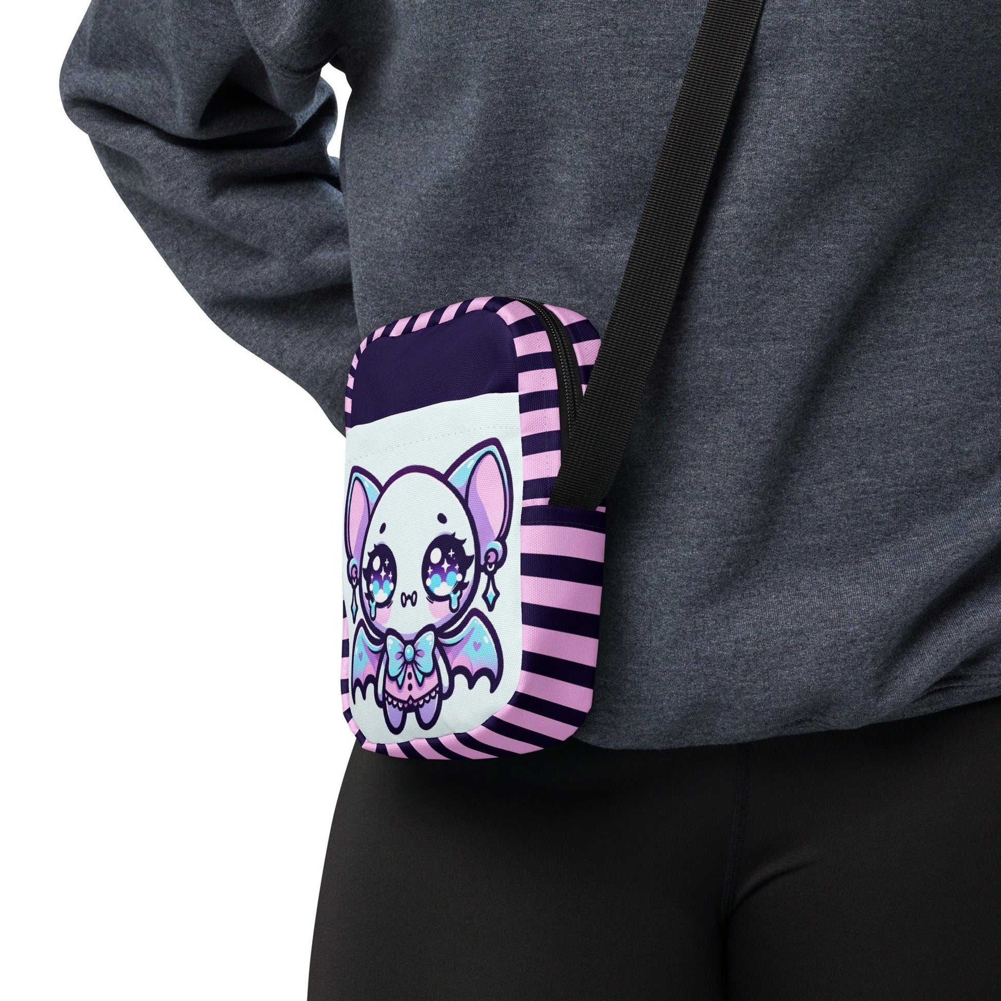Creepy Cute Spooky Bat Girl Kawaii Crossbody Bag Pastel Goth Grunge Bat Demon Shoulder Bag Purse