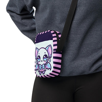 Creepy Cute Spooky Bat Girl Kawaii Crossbody Bag Pastel Goth Grunge Bat Demon Shoulder Bag Purse