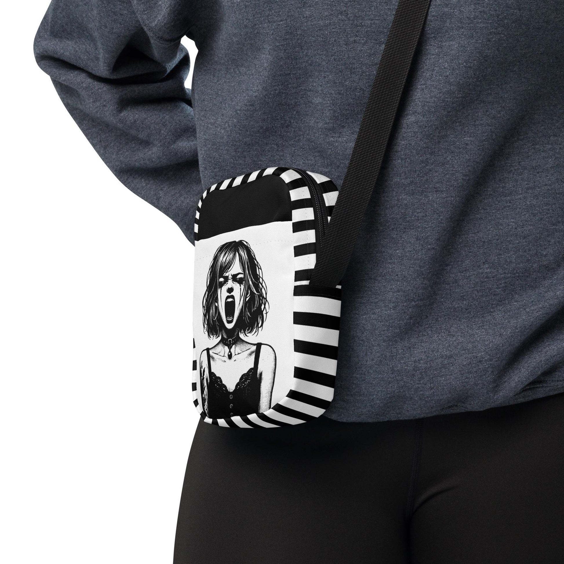 Gothic Girl Screaming Crossbody Bag Ventcore Outcry Utility Purse Goth Punk Grunge Shoulder Bag