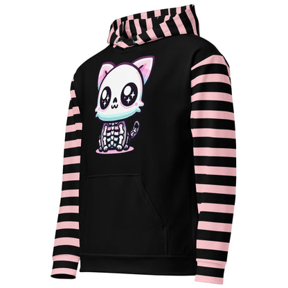 Cute Weirdcore Skeleton Kitty Cat Unisex Hoodie Pastel Grunge Goth Kidcore Long Sleeve Graphic Hoodie
