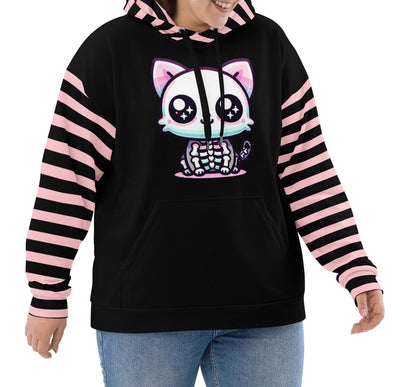 Cute Weirdcore Skeleton Kitty Cat Unisex Hoodie Pastel Grunge Goth Kidcore Long Sleeve Graphic Hoodie