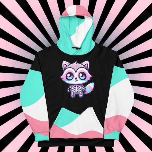 Weirdcore Raccoon Skeleton Graphic Hoodie Pastel Goth Grunge Y2K Unisex Hoodie