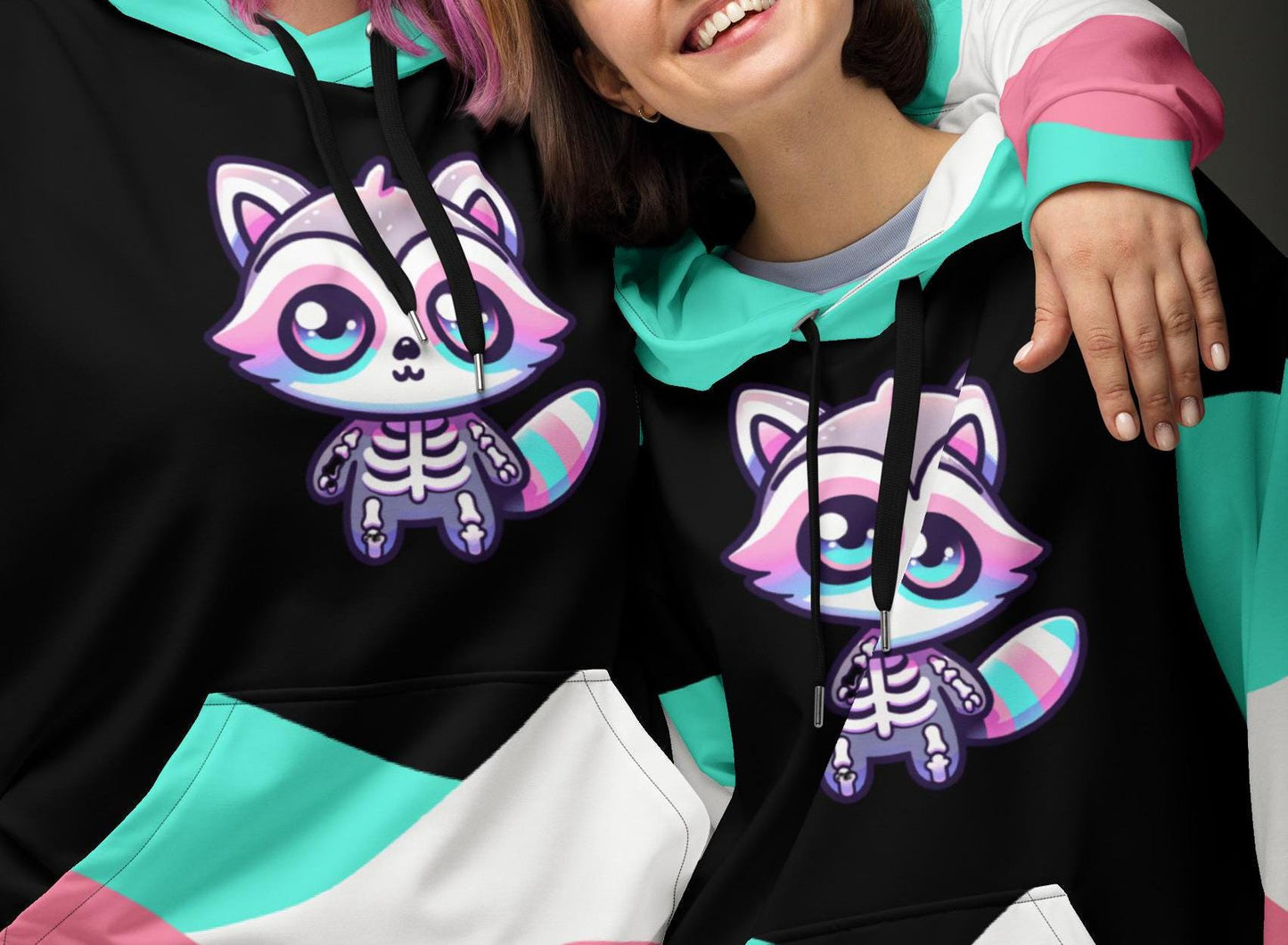 Weirdcore Raccoon Skeleton Graphic Hoodie Pastel Goth Grunge Y2K Unisex Hoodie